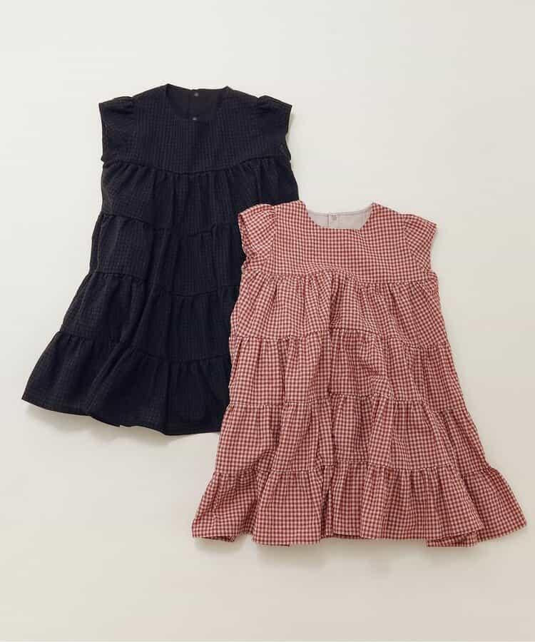 格紋層疊設計連衣裙