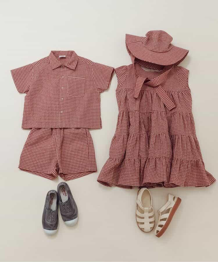 格紋層疊設計連衣裙