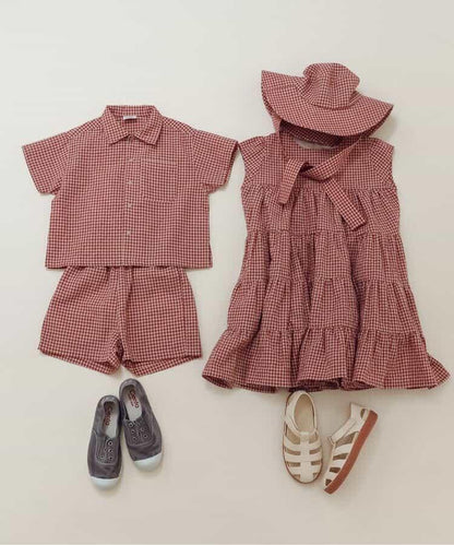 格紋層疊設計連衣裙