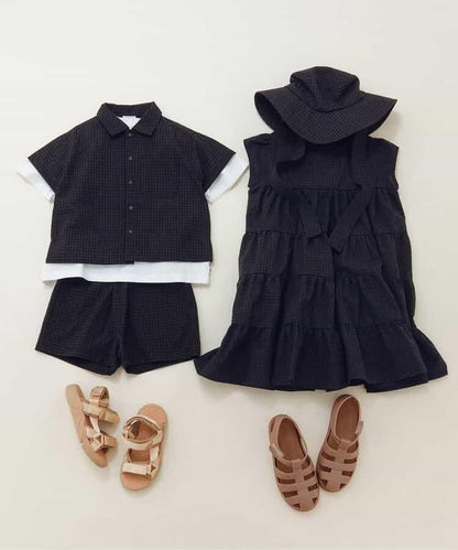 格紋層疊設計連衣裙