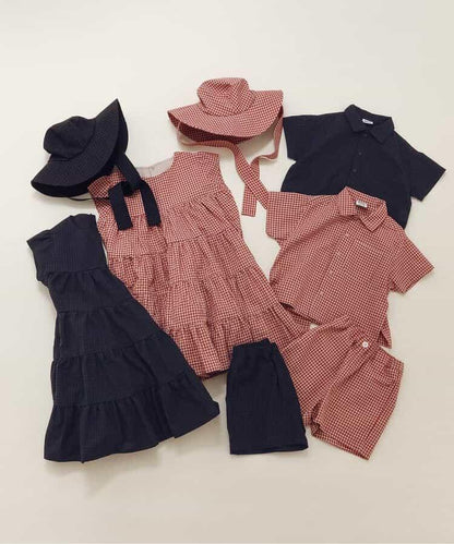 格紋層疊設計連衣裙