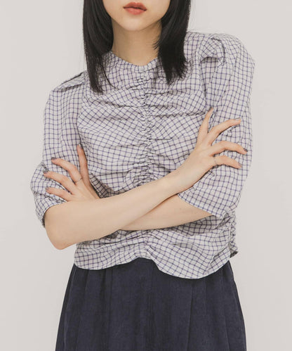 前褶皺短款襯衫