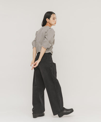 前褶皺短款襯衫