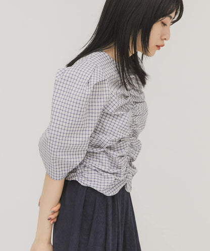 前褶皺短款襯衫