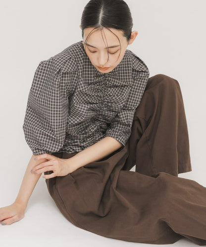 前褶皺短款襯衫