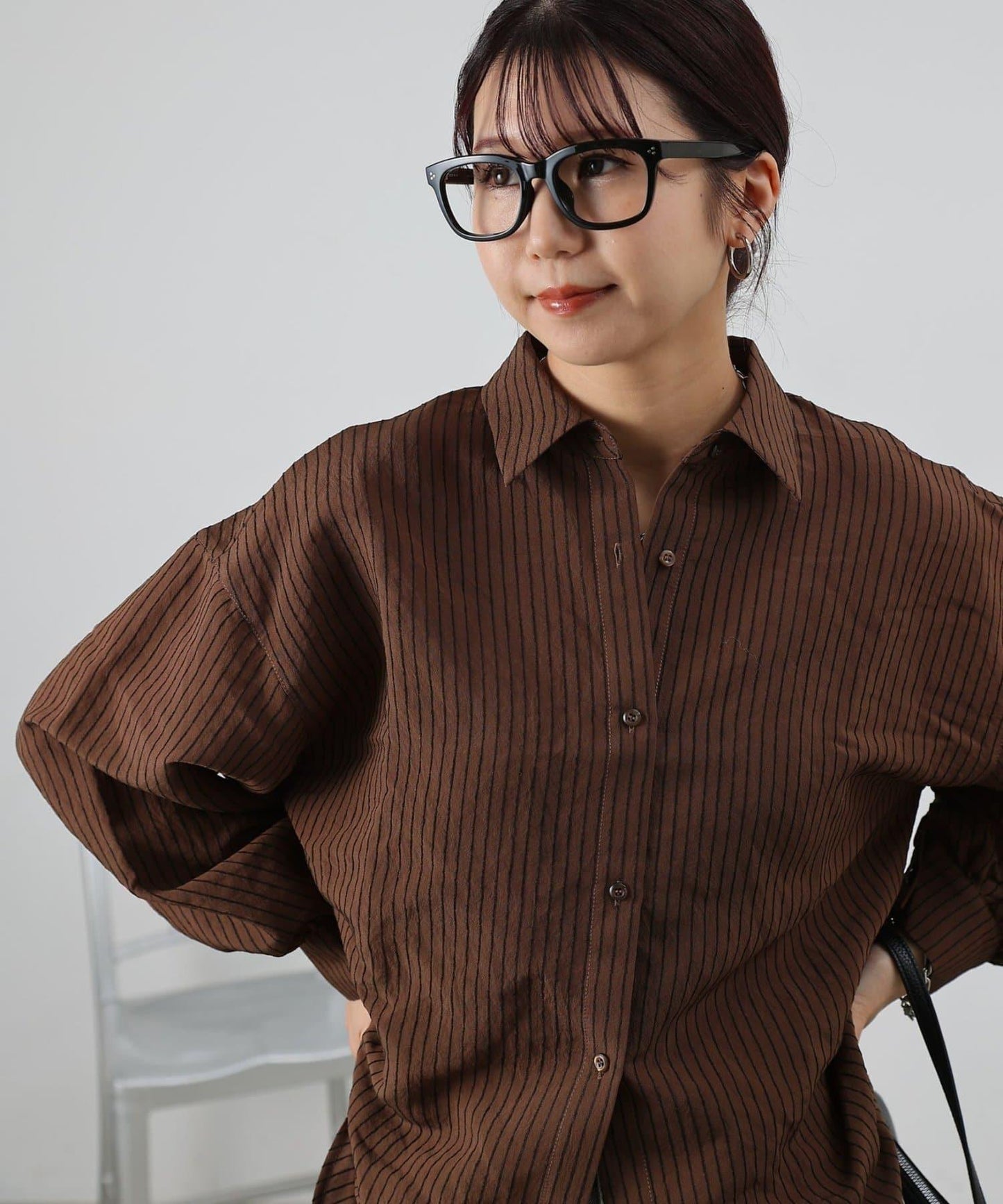 後背抽褶條紋襯衫