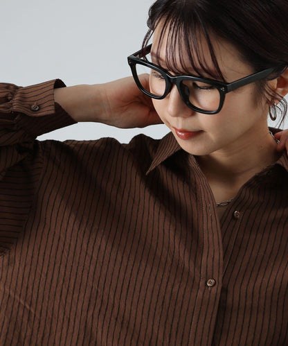 後背抽褶條紋襯衫