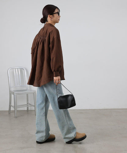 後背抽褶條紋襯衫