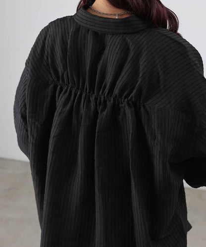 後背抽褶條紋襯衫