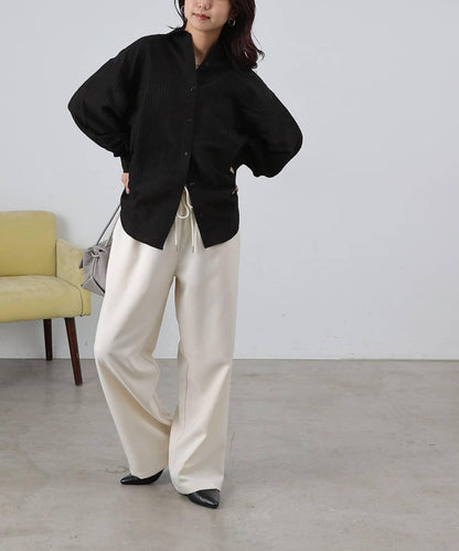 後背抽褶條紋襯衫