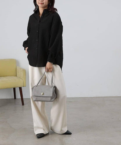 後背抽褶條紋襯衫