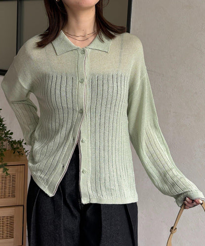 拼色 翻領 透膚針織開衫