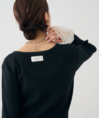 網紗拼接袖 羅紋 針織開衫