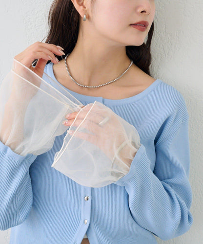 網紗拼接袖 羅紋 針織開衫