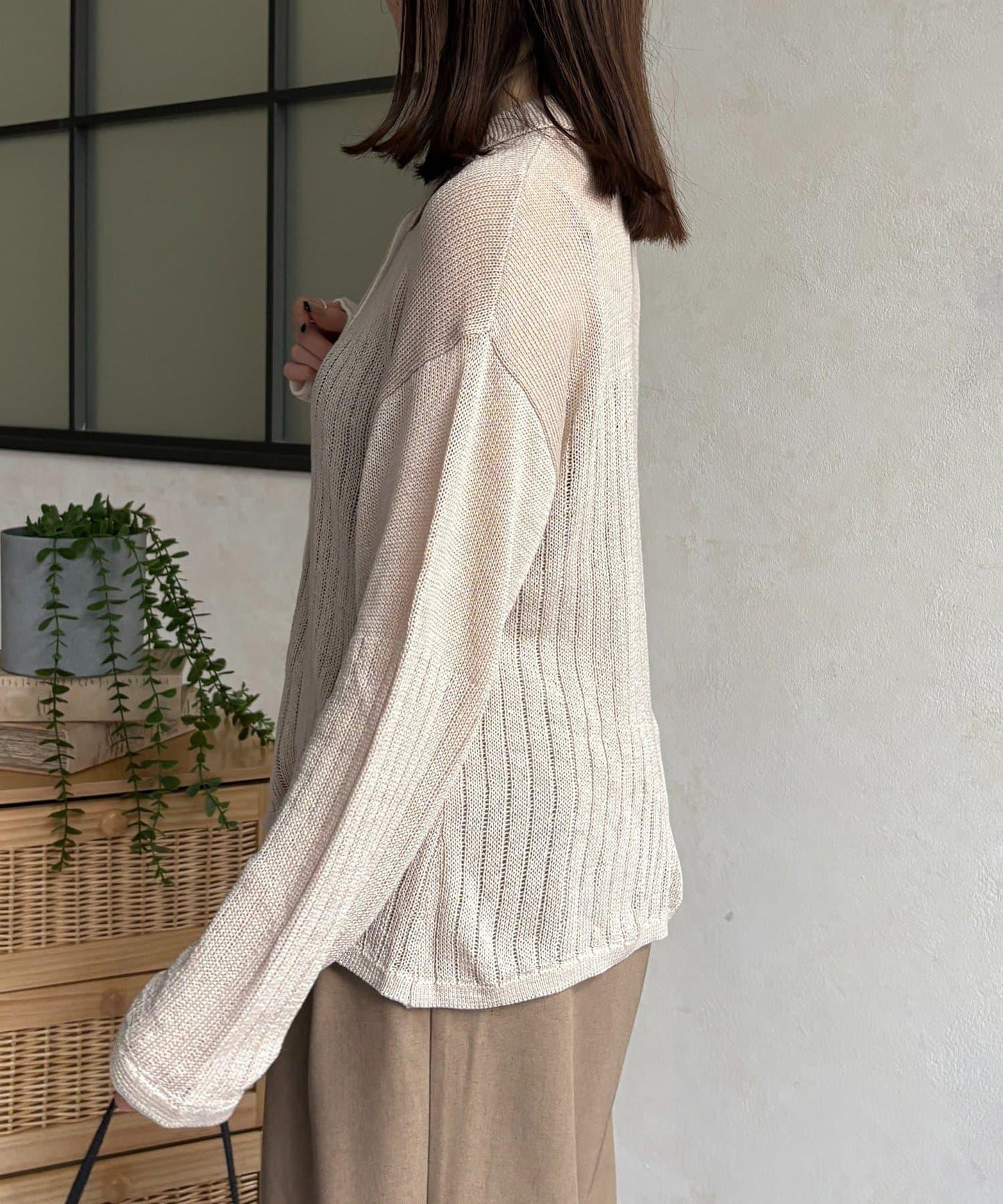 拼色 翻領 透膚針織開衫