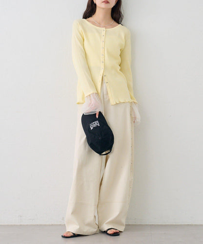 網紗拼接袖 羅紋 針織開衫