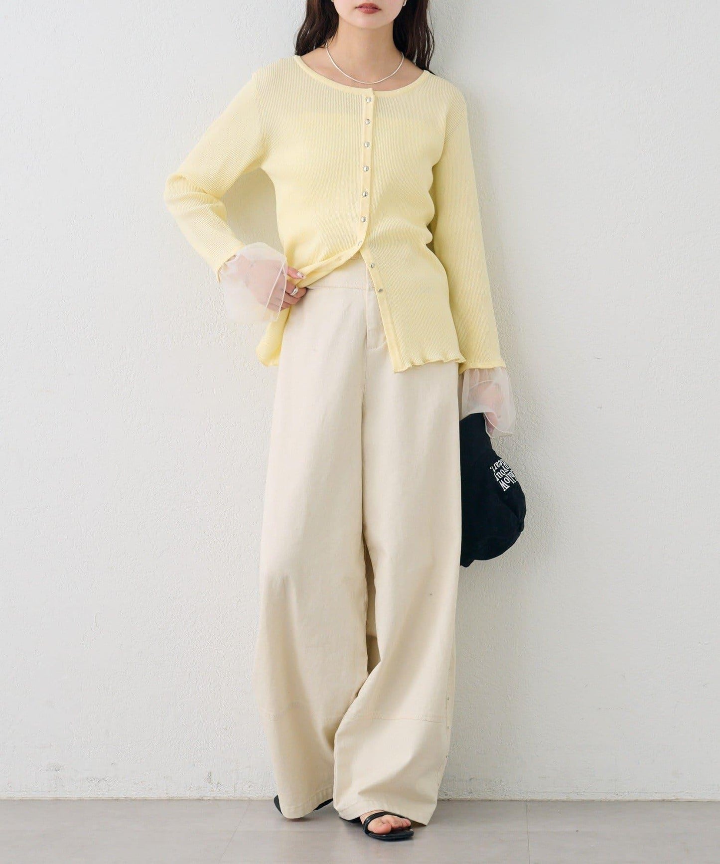 網紗拼接袖 羅紋 針織開衫