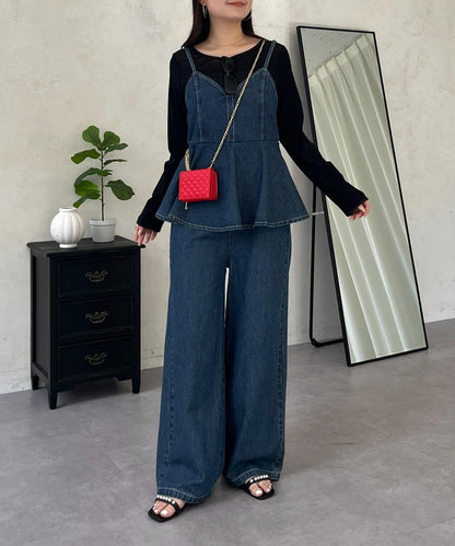 荷葉邊設計 牛仔連體褲