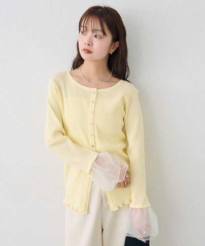 網紗拼接袖 羅紋 針織開衫