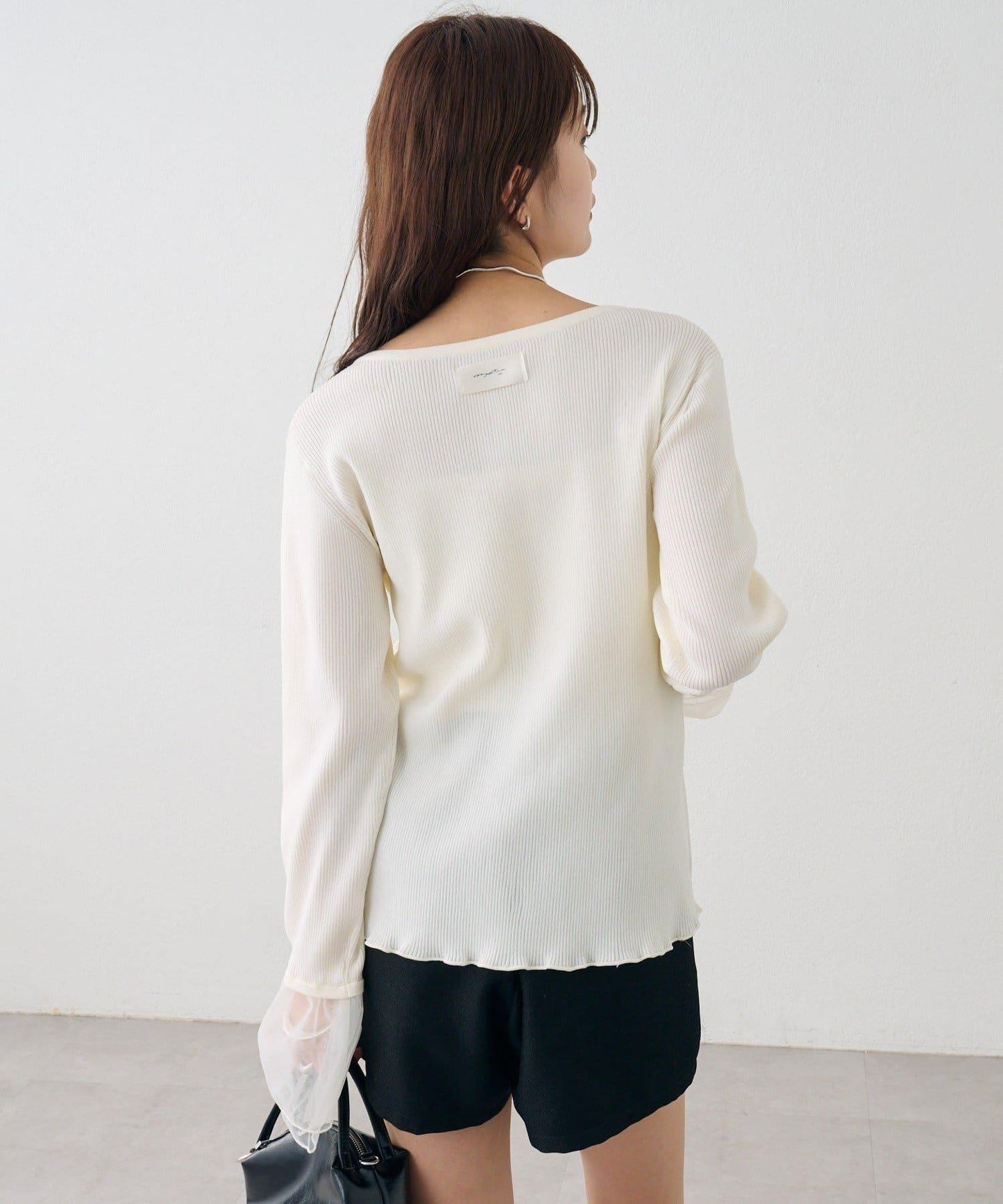 網紗拼接袖 羅紋 針織開衫