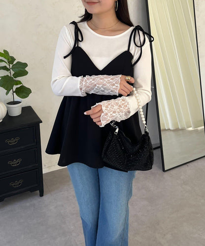 袖部蕾絲拼接上衣
