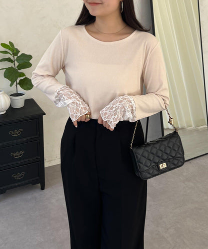 袖部蕾絲拼接上衣