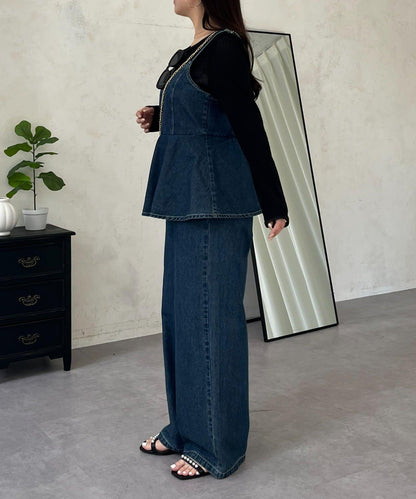 荷葉邊設計 牛仔連體褲