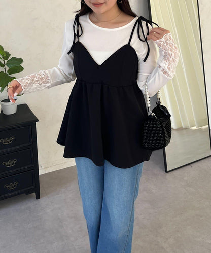 袖部蕾絲拼接上衣
