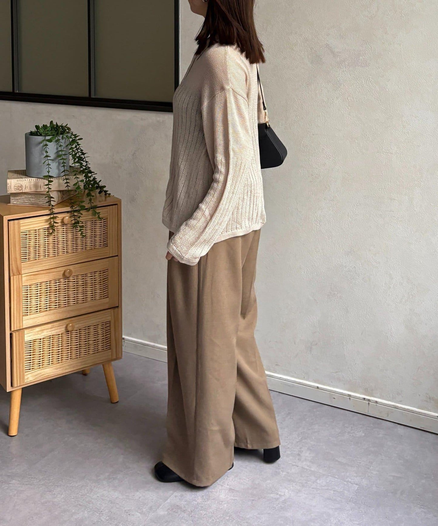 拼色 翻領 透膚針織開衫