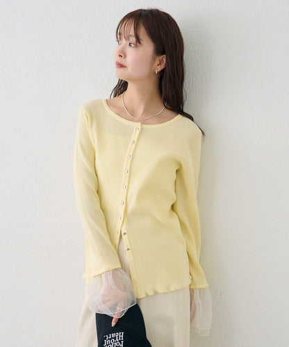 網紗拼接袖 羅紋 針織開衫