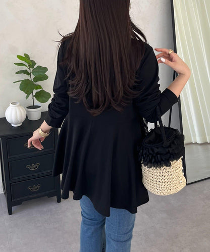 格紋荷葉邊收腰 長袖T恤