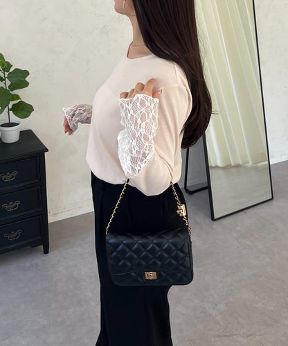 袖部蕾絲拼接上衣