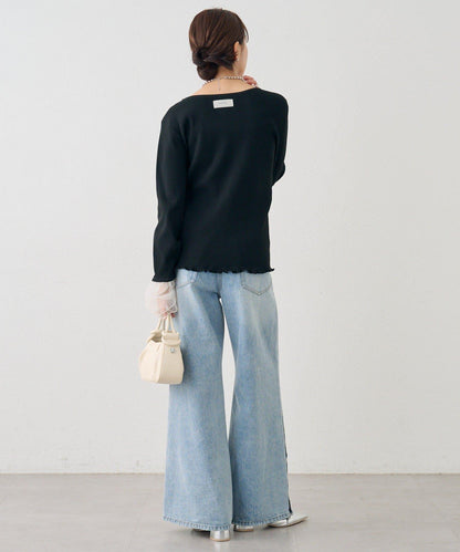 網紗拼接袖 羅紋 針織開衫