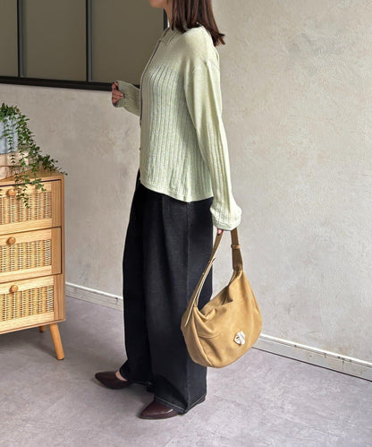 拼色 翻領 透膚針織開衫