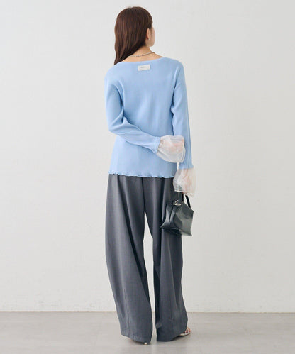 網紗拼接袖 羅紋 針織開衫