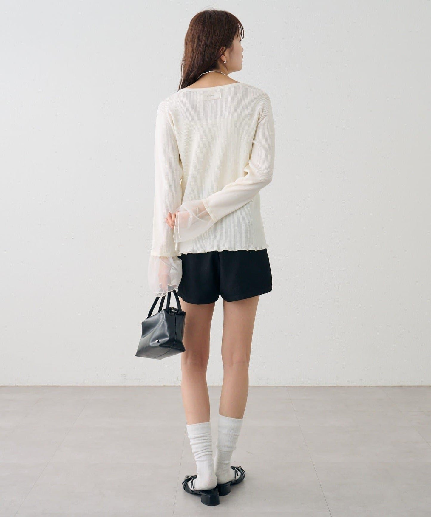 網紗拼接袖 羅紋 針織開衫