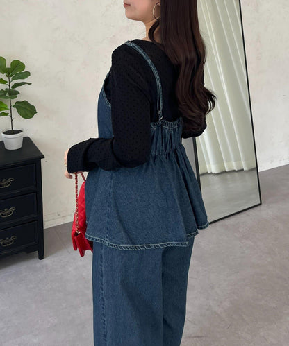 荷葉邊設計 牛仔連體褲