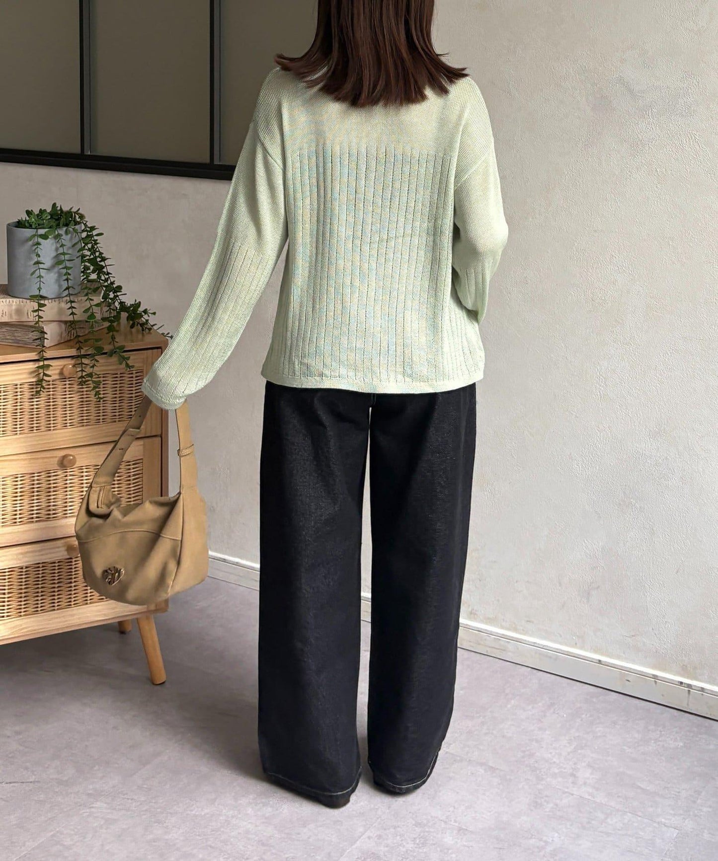 拼色 翻領 透膚針織開衫