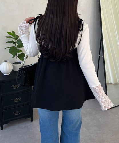 袖部蕾絲拼接上衣