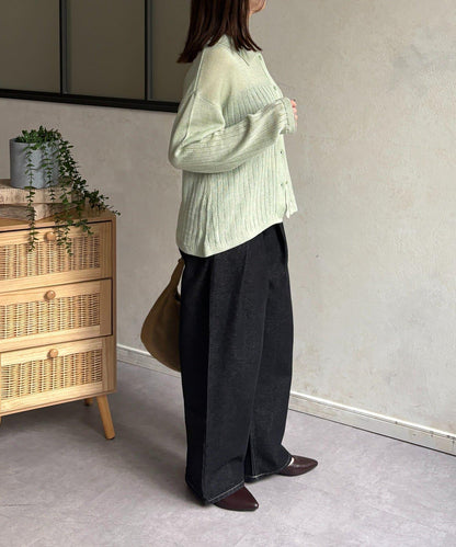 拼色 翻領 透膚針織開衫