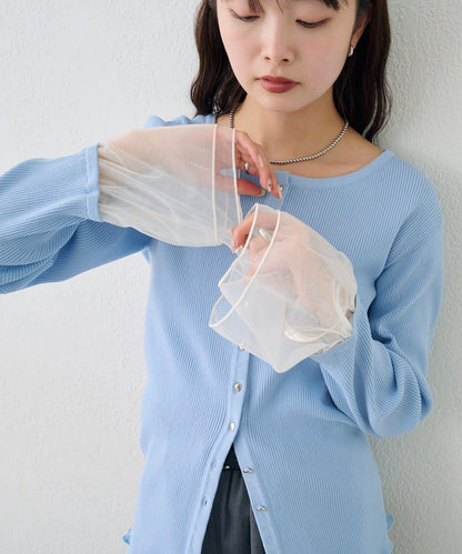 網紗拼接袖 羅紋 針織開衫