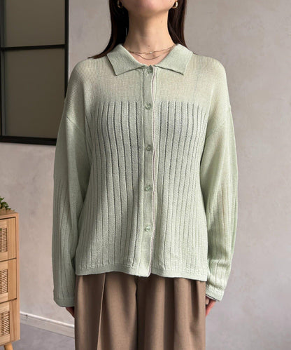 拼色 翻領 透膚針織開衫