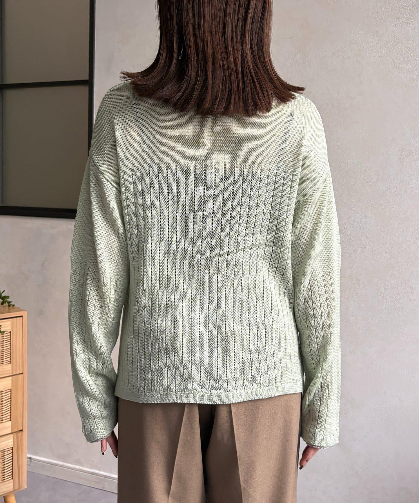 拼色 翻領 透膚針織開衫