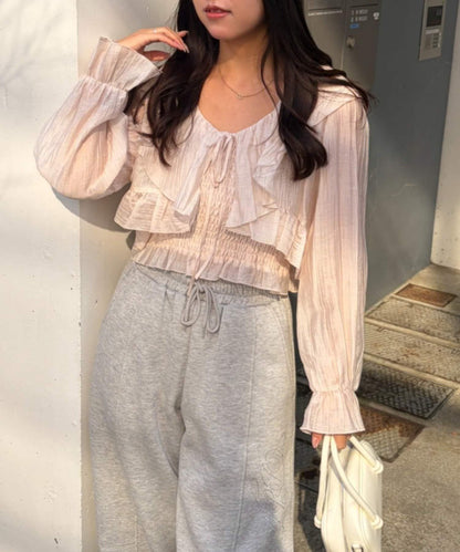 荷葉邊襯衫&抽褶吊帶上衣