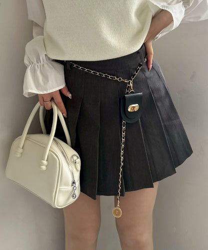 帶吊飾百褶迷你半身裙