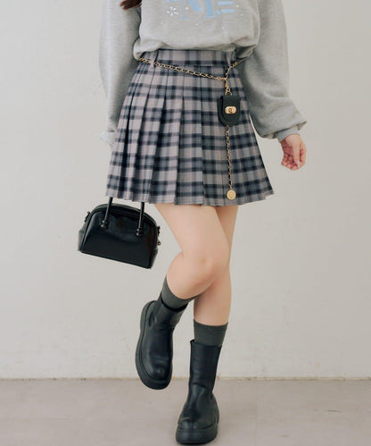 帶吊飾百褶迷你半身裙