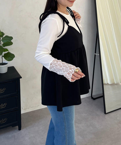 袖部蕾絲拼接上衣