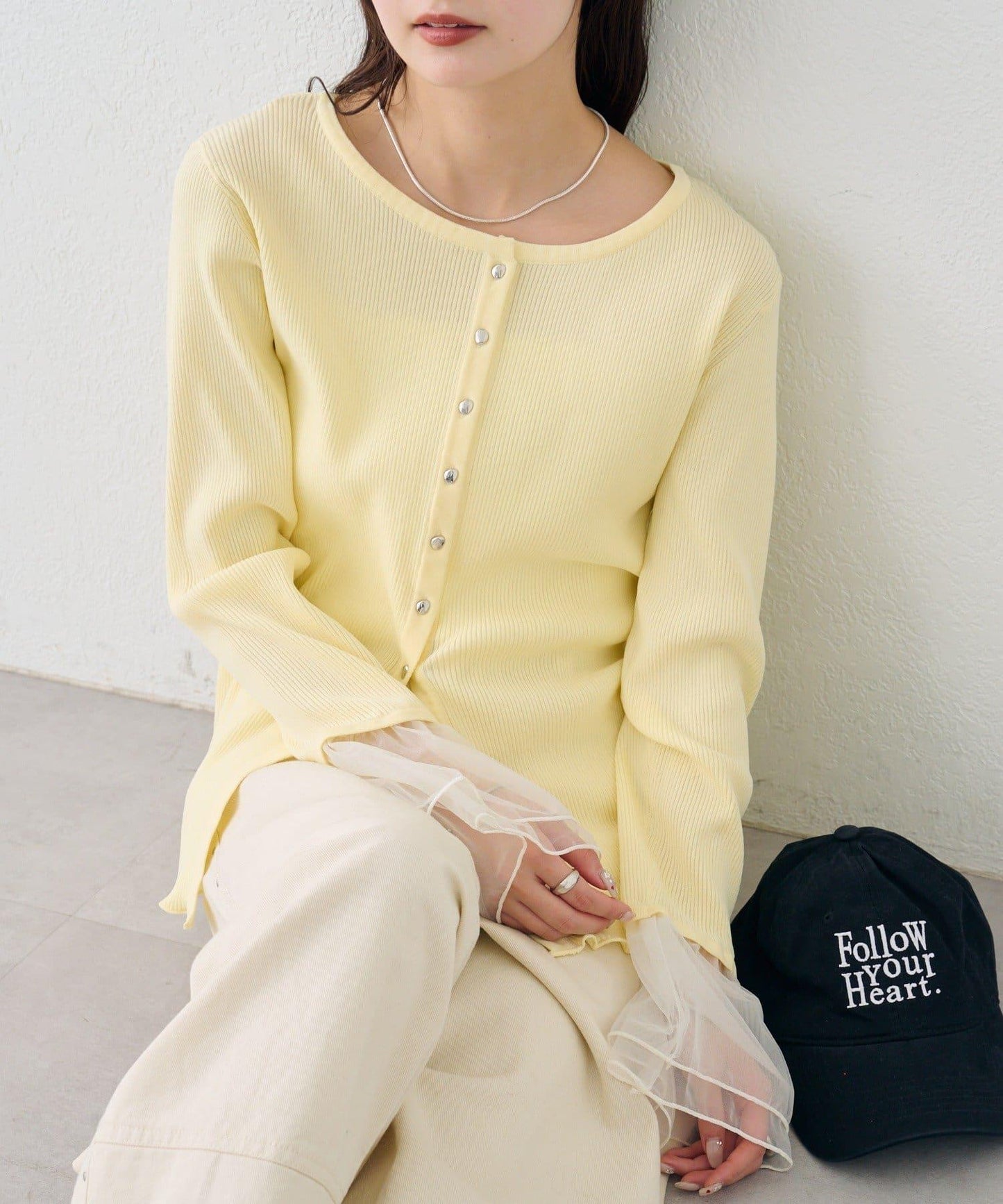 網紗拼接袖 羅紋 針織開衫