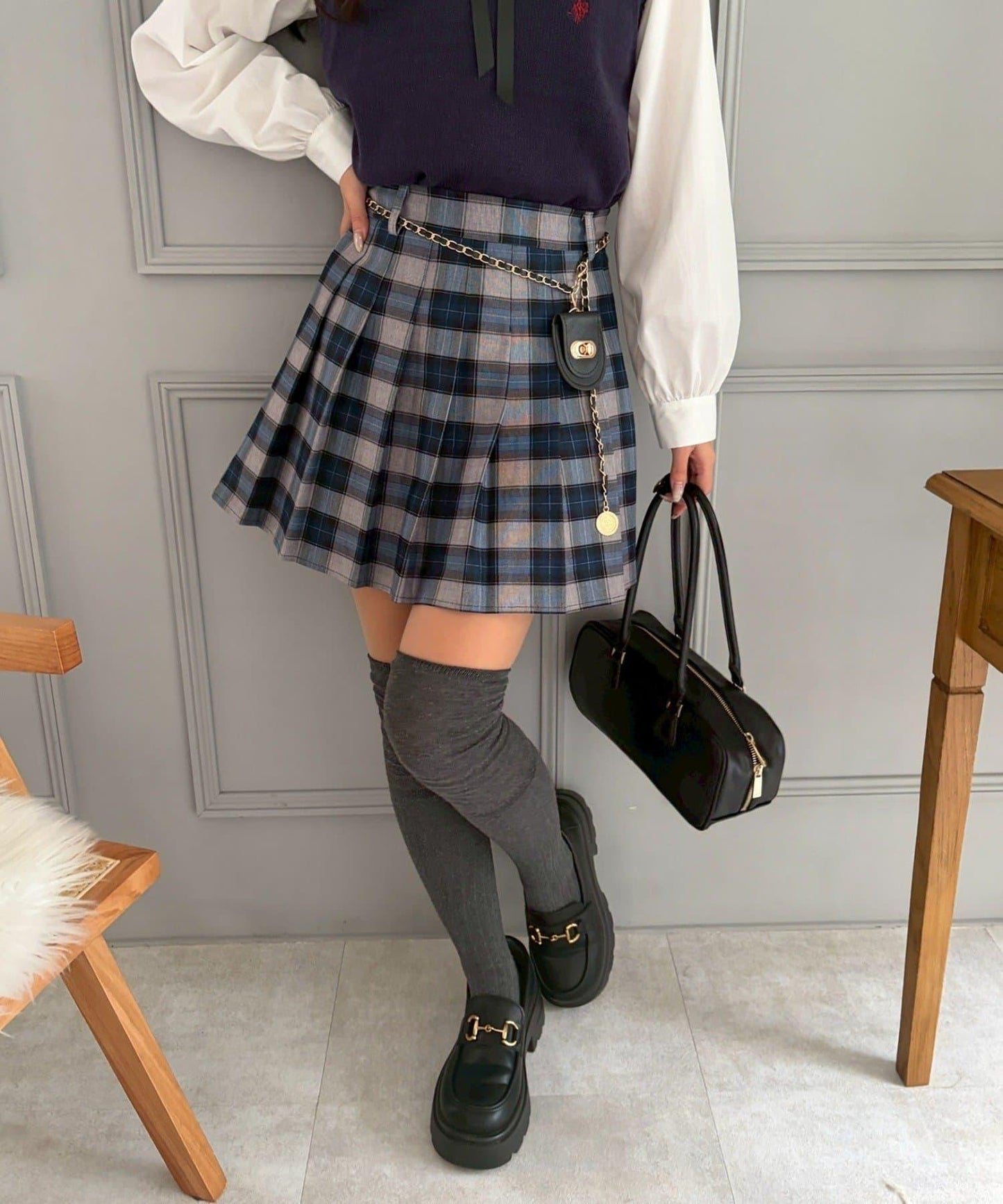 帶吊飾百褶迷你半身裙