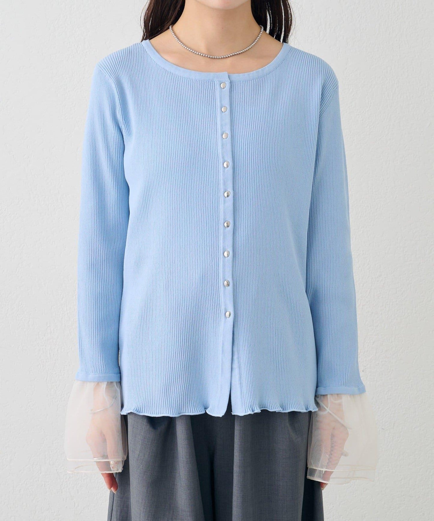 網紗拼接袖 羅紋 針織開衫